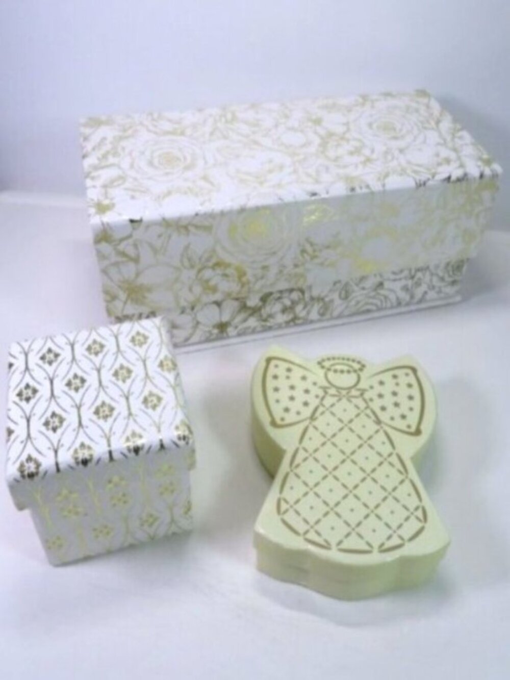 White Gold Foiled Decorative Gift Box Bundle 3pc Magnetic Closure Angel Roses